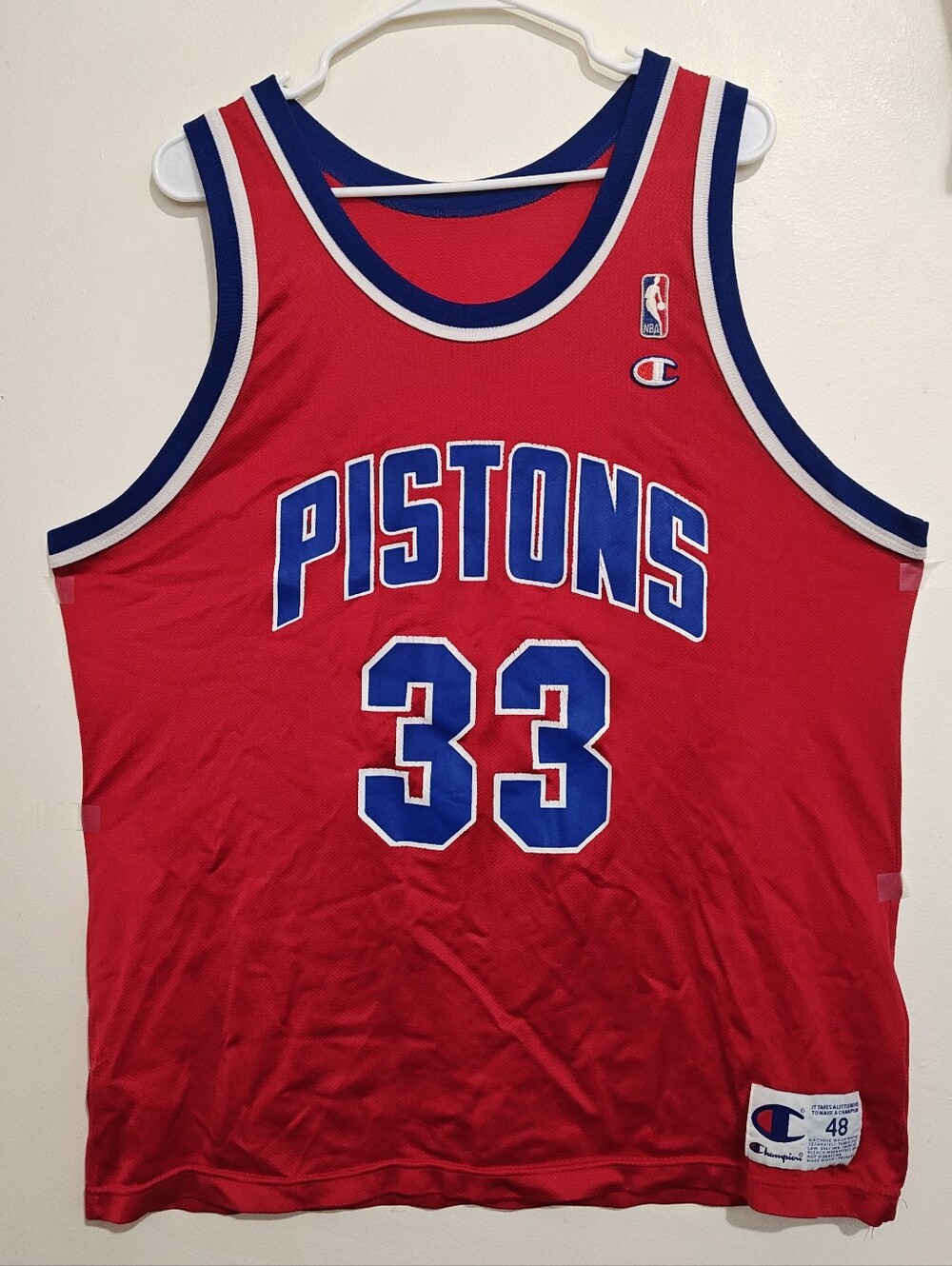 Vintage Champion Red Detroit Pistons Grant Hill #33 Men's Jersey Size 48 NBA
